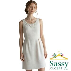 Antonio Melani Off White Beaded Textured Sleeveless Dress Size 6 EUC